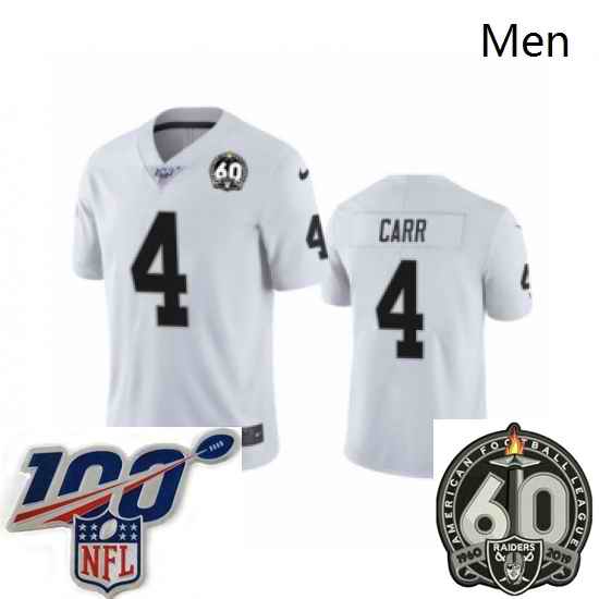 Men Oakland Raiders #4 Derek Carr White 60th Anniversary Vapor Untouchable Limited Player 100th Season Football Jersey